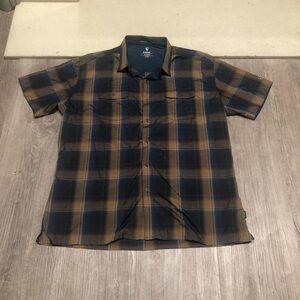 Kuhl Men's Blue and Brown Plaid Button Down Shirt